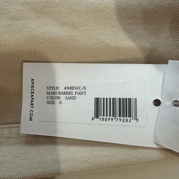 Apiece Apart - Mari Barrel Pant in Stone (Khaki) - Size 0